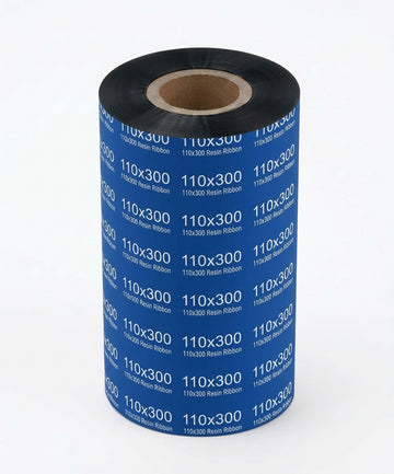 110mm x 300m Standard Resin Ribbon, Black – Compatible with Zebra Barcode Label Printers, for Plastic and Synthetic Labels