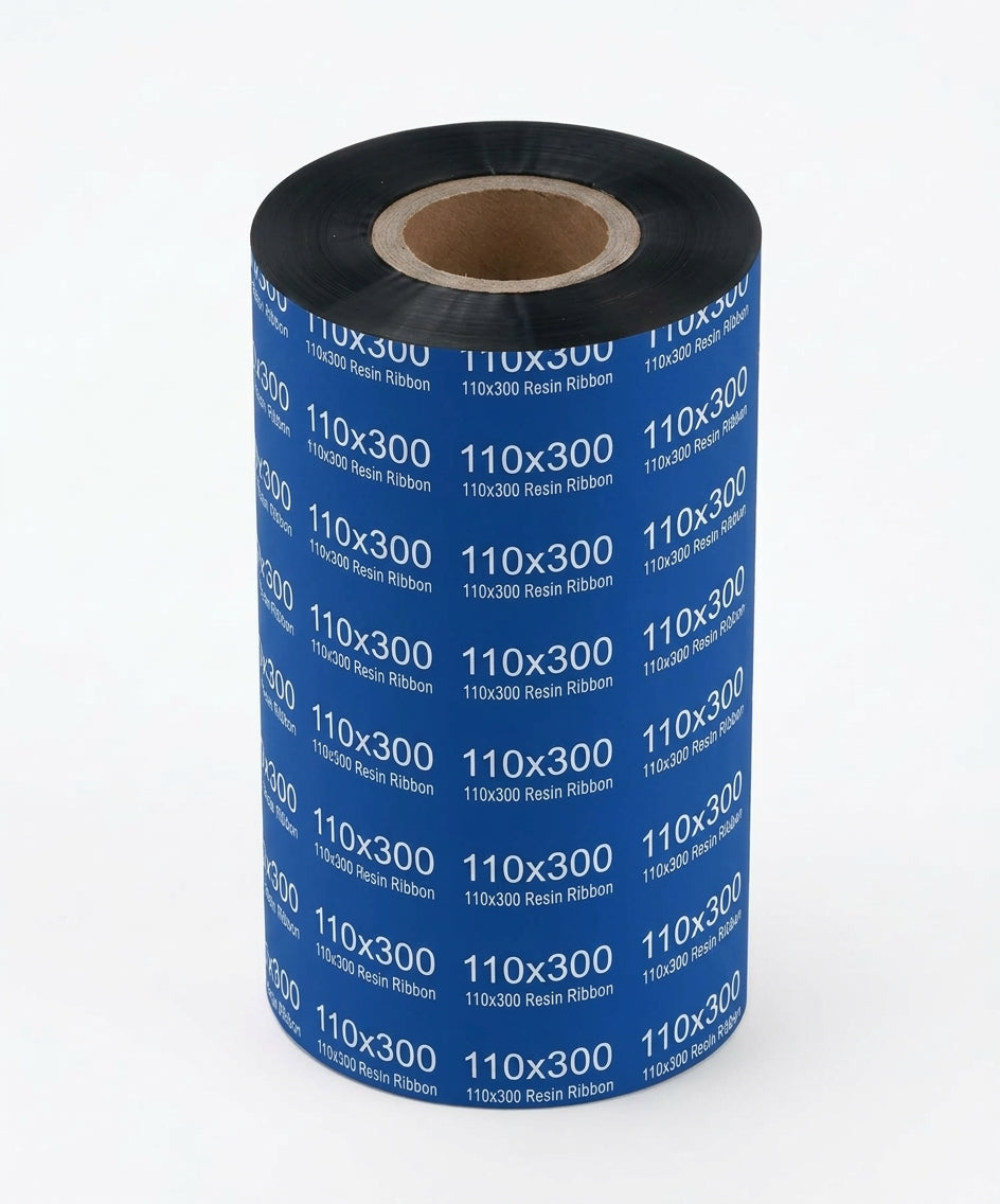 110mm x 300m Standard Resin Ribbon, Black – Compatible with Zebra Barcode Label Printers, for Plastic and Synthetic Labels