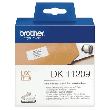 Brother DK-11209 Small Address Label Roll – Black on White, 28.9mm x 62mm, 800 Labels