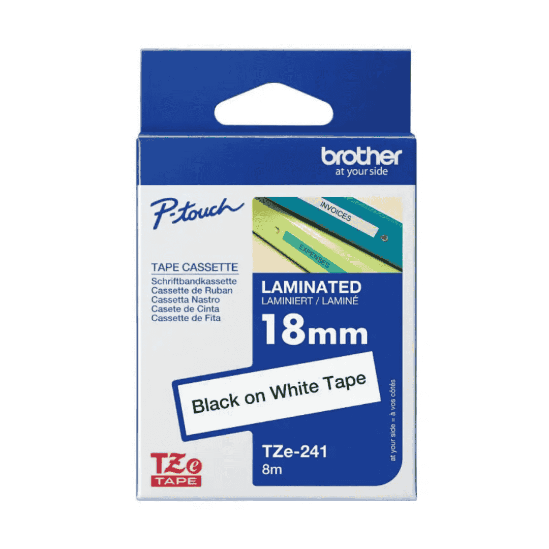 Brother TZe-241 18mm Black-on-White Laminated Label Tape – 8m Cassette for P-Touch Printers