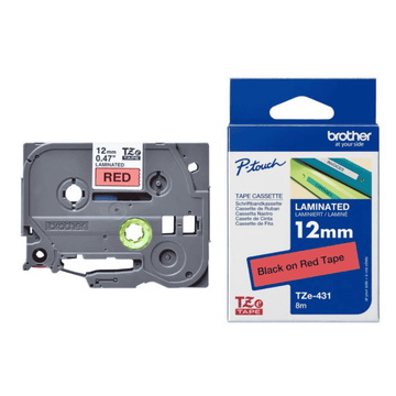 Brother TZe-431 12mm Black on Red TZe tape for P-touch Label Printers