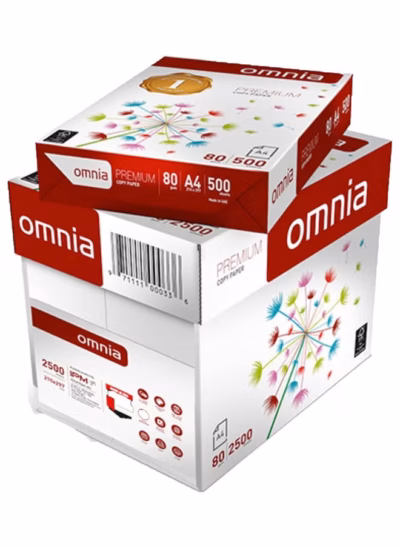 Omnia A4 Paper Box | 5 Reams Packed with 80 GSM 500 Pages Each | Totaling 2500 Pages | The Perfect Solution for a Well-organized Office Environment
