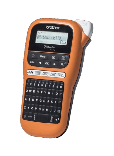 Brother PT-E110VP Label Printer – Orange/Black/Grey